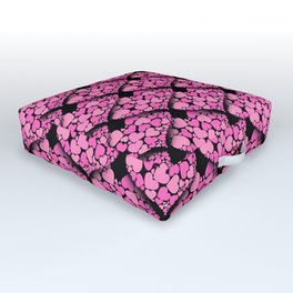When Hearts Meet Together Pattern - Girly Pink Hearts (On Black) Outdoor Floor Cushion