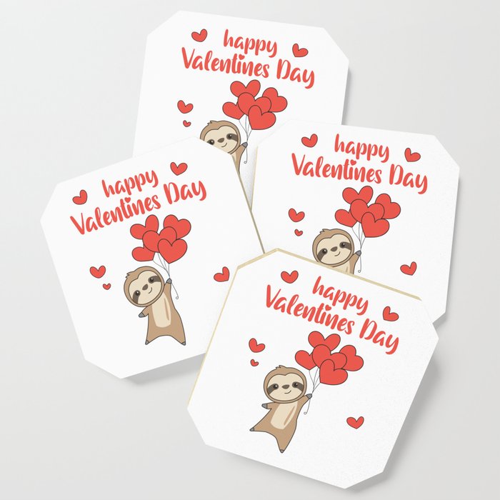 Sloth For Valentine's Day Cute Animals With Hearts Coaster