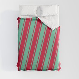 [ Thumbnail: Aquamarine and Crimson Colored Lined/Striped Pattern Duvet Cover ]