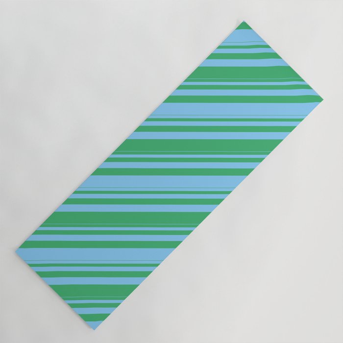 Light Sky Blue & Sea Green Colored Striped/Lined Pattern Yoga Mat