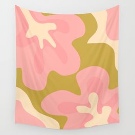 Groovy Flowers Retro Abstract in Pink and Gold Wall Tapestry