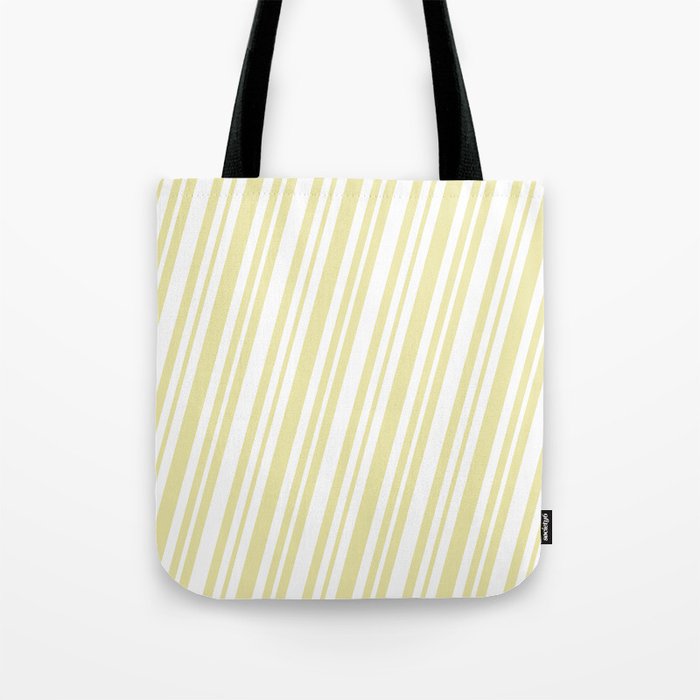 Pale Goldenrod and White Colored Lines Pattern Tote Bag