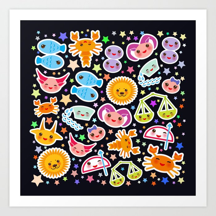 Aries Taurus Gemini Cancer Leo Virgo Libra Scorpio Sagittarius Capricorn Aquarius Pisces Art Print By Ekaterinap Society6