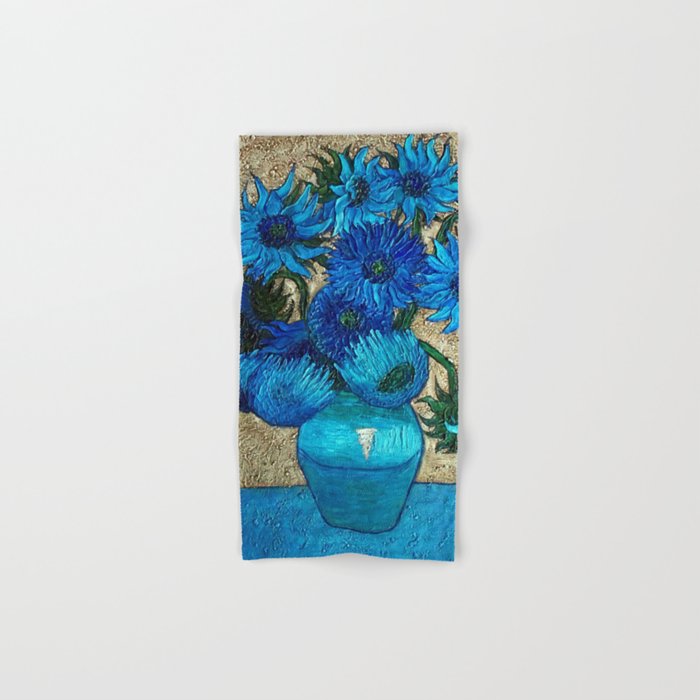 Vincent van Gogh | Twelve blue sunflowers in a vase still life portrait painting Hand & Bath Towel