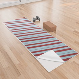 [ Thumbnail: Brown and Light Blue Colored Striped/Lined Pattern Yoga Towel ]