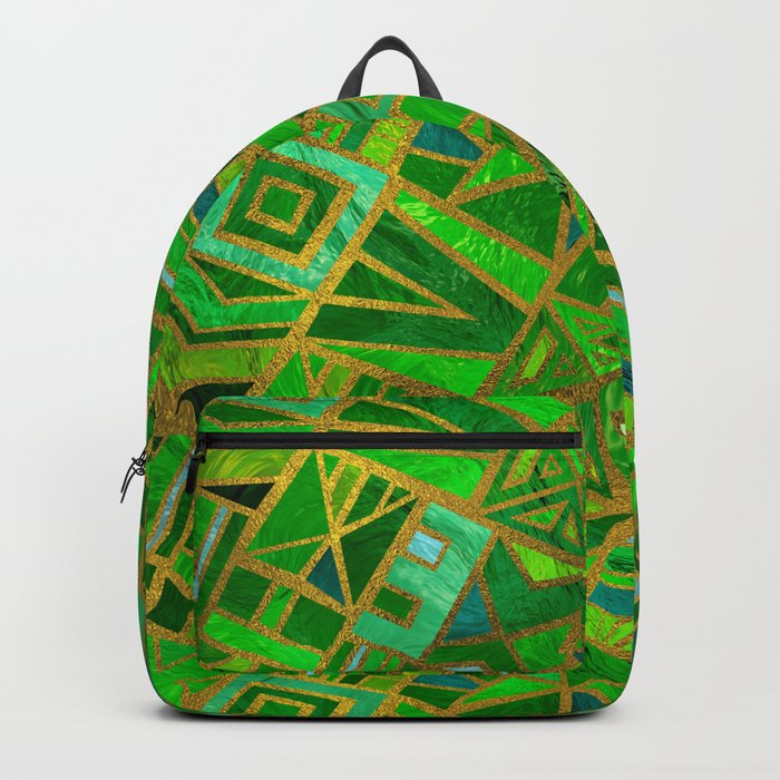 Geometric  Green and Gold African Tribal Pattern Backpack