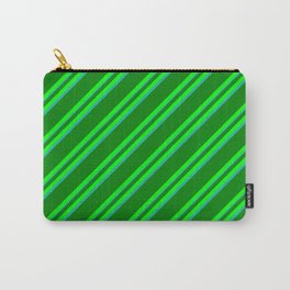 [ Thumbnail: Green, Lime, and Light Sea Green Colored Lined Pattern Carry-All Pouch ]