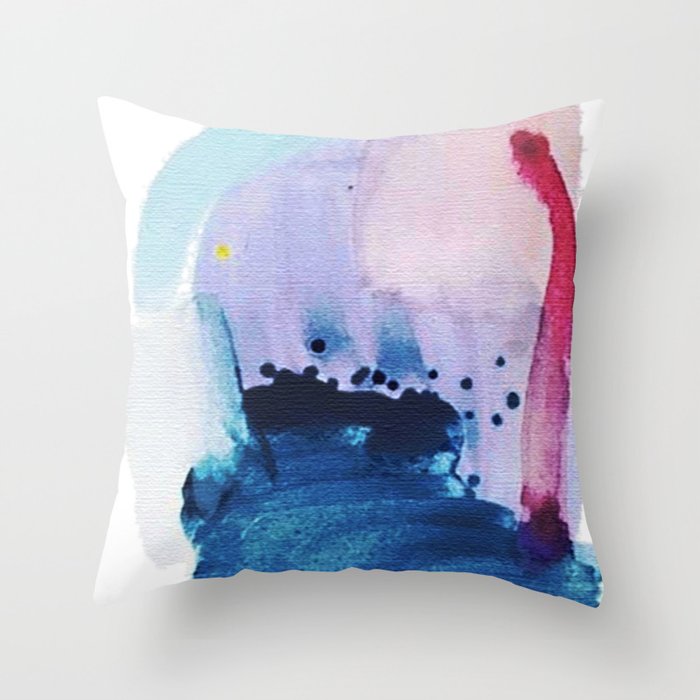 PYT: a minimal abstract mixed media piece on canvas in blues, pink, purple, and white Throw Pillow