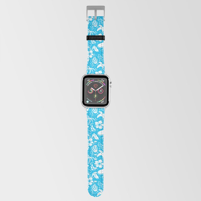 Turquoise and White Surfing Summer Beach Objects Seamless Pattern Apple Watch Band