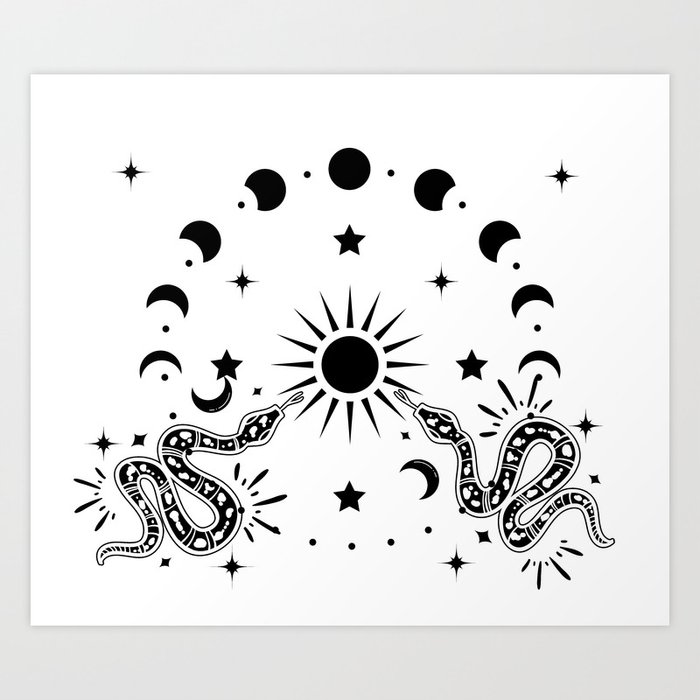 Sun moon and snakes  Art Print