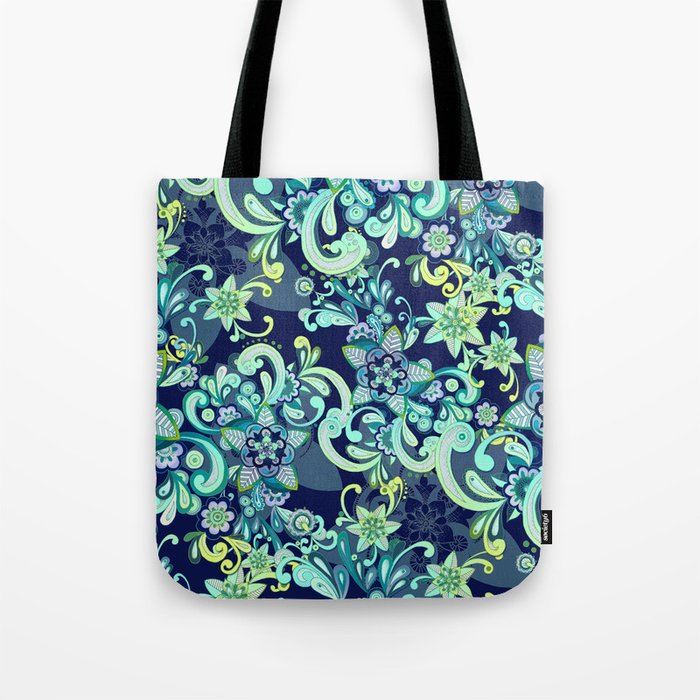 Fresh Mint and Navy Doodle Tote Bag