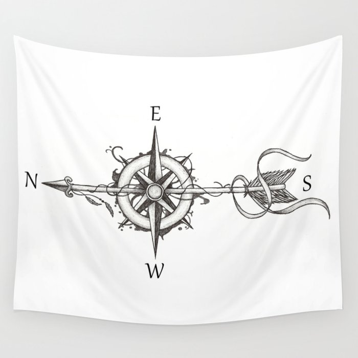 Compass with Arrow (Tattoo stule) Wall Tapestry