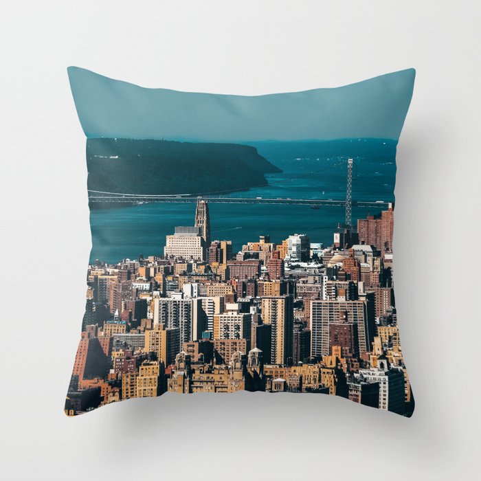 New York City Manhattan aerial view with Central Park and Upper West Side at sunset Throw Pillow