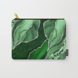 Emerald Green And Silver Marble Waves #society #buyart Carry-All Pouch