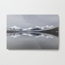 Calm Mountain Lake, Montana Winter Metal Print | Winter, Glacier, Peaceful, Snow, Calm, Mountains, Reflection, Lake, Nationalpark, Montana 