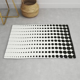 Reduced Black Polka Dots on Solid White Background Minimal Graphic Design Rug