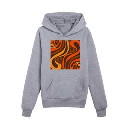 New Groove Retro Abstract Pattern Vertical in 70s Brown and Orange Tones Kids Pullover Hoodies