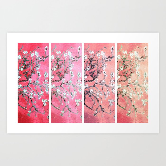 Van Gogh Almond Blossoms Deep Pink to Peach Collage Art Print