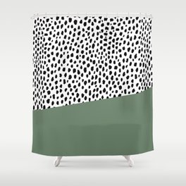 Dalmatian Spots with Sage Green Stripe Shower Curtain
