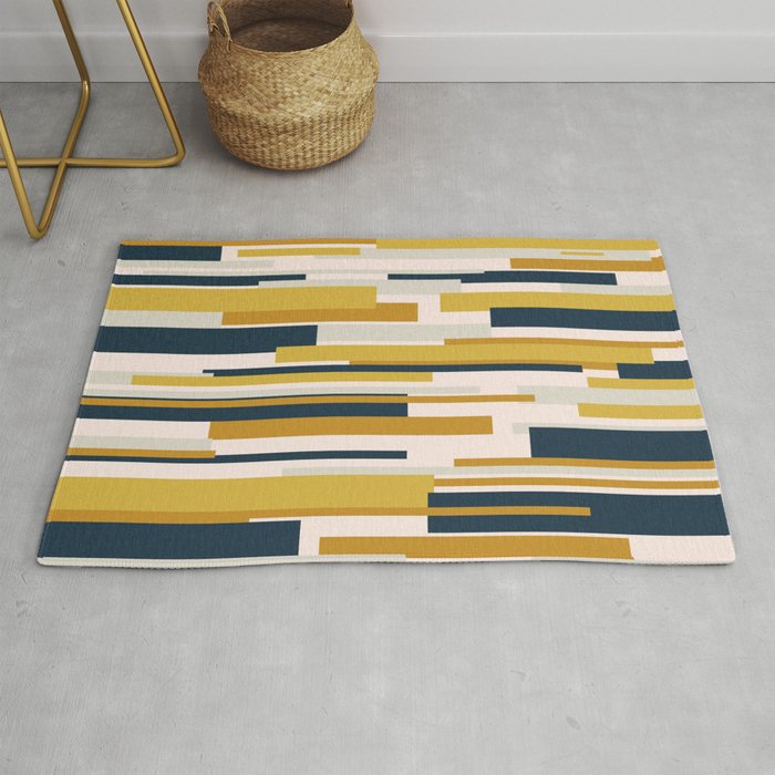 Wright Mid-Century Modern Abstract in Mustard Yellow, Navy Blue, Pale Blush Rug
