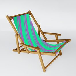 [ Thumbnail: Orchid and Green Colored Lined/Striped Pattern Sling Chair ]