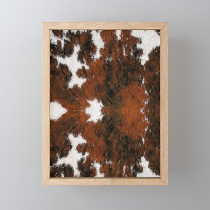 Rustic Cowhide Fur Brushstrokes Southwestern Rug Framed Mini Art Print