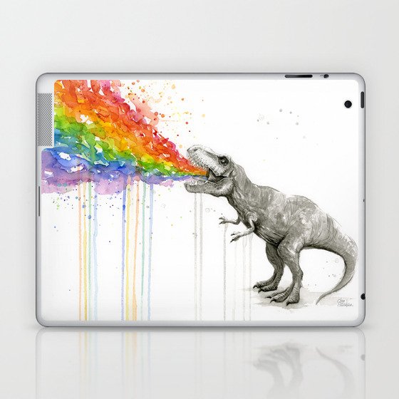 T-Rex Dinosaur Rainbow Puke Taste the Rainbow Watercolor Laptop & iPad Skin