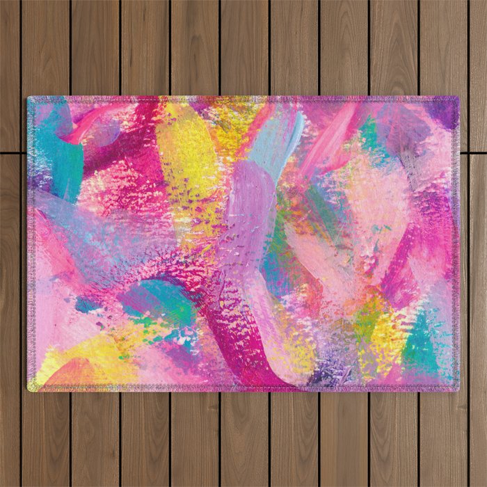 Colorful Rainbow Abstract Painting with Bold Brushstrokes Outdoor Rug