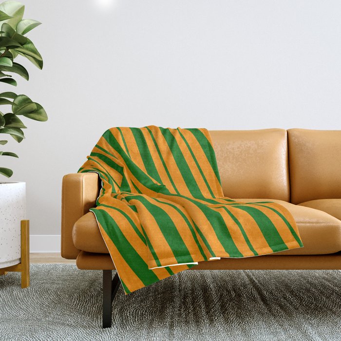 Dark Orange & Dark Green Colored Striped/Lined Pattern Throw Blanket