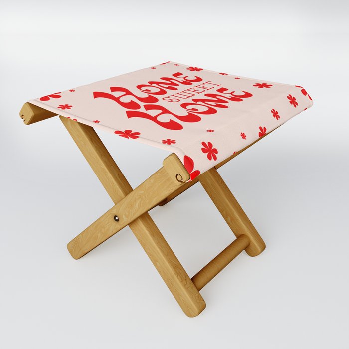 Home Sweet Home, Red and Light Pink Folding Stool