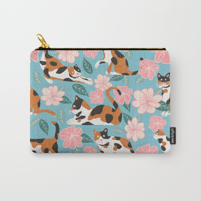 Cats & Blooms - Turquoise Pink Palette Carry-All Pouch