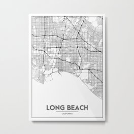 Minimal City Maps - Map Of Long Beach, California, United States Metal Print