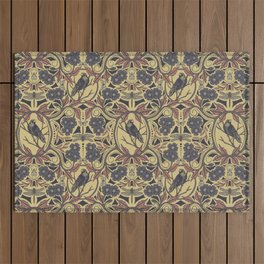 Mauve, Tan & Gray Crow & Dragonfly Floral Outdoor Rug