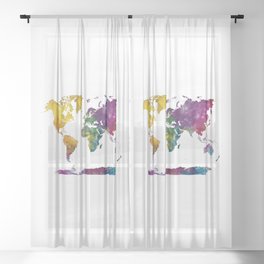 Watercolor World Map Sheer Curtain