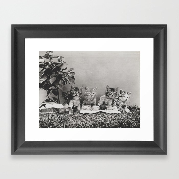 Kitty Cat Picnic Vintage Photo Framed Art Print