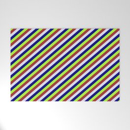[ Thumbnail: Light Green, Brown, Lavender & Blue Colored Stripes/Lines Pattern Welcome Mat ]