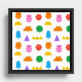 Diverse colorful geometric shape cartoon character seamless pattern Framed Canvas