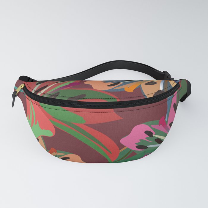 Lily - Colorful Floral Bouquet Art Pattern on Dark Red Fanny Pack