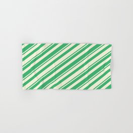 [ Thumbnail: Sea Green & Beige Colored Lines Pattern Hand & Bath Towel ]