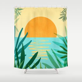 Tropical Ocean View Landscape Illustration Shower Curtain