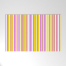 [ Thumbnail: Violet, Yellow, and Mint Cream Colored Lines Pattern Welcome Mat ]