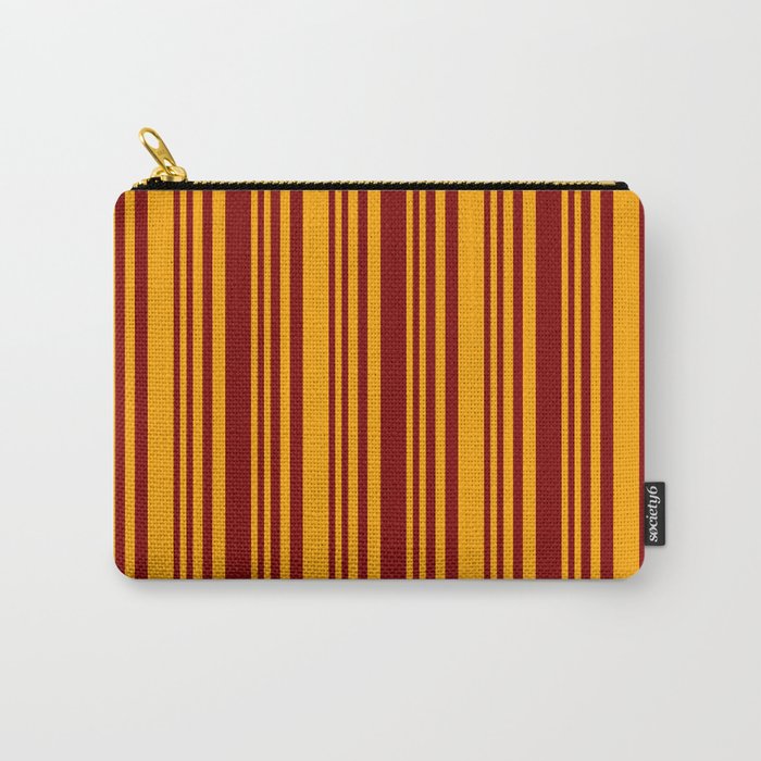 Maroon and Orange Colored Stripes Pattern Carry-All Pouch