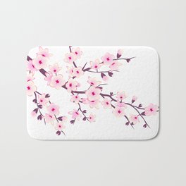 Cherry Blossom Pink White Bath Mat | Nursery, Pink, Oriental, Plumblossom, Vector, White, Pretty, Sakura, Illustration, Aesthetic 