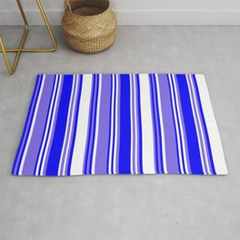 [ Thumbnail: Medium Slate Blue, White, and Blue Colored Lined/Striped Pattern Rug ]