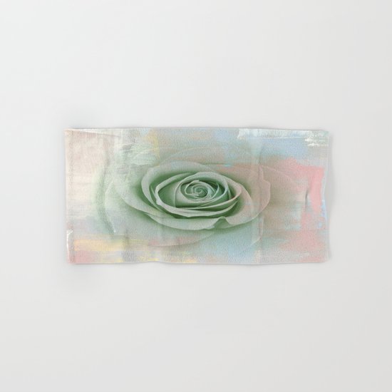 Elegant Painterly Mint Green Rose Abstract Hand & Bath Towel