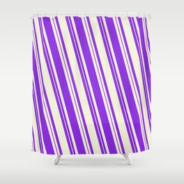 [ Thumbnail: Beige and Purple Colored Lined Pattern Shower Curtain ]