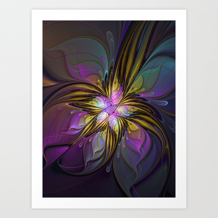 Abstract Art, Coloful Fantasy Flower Fractal Art Print
