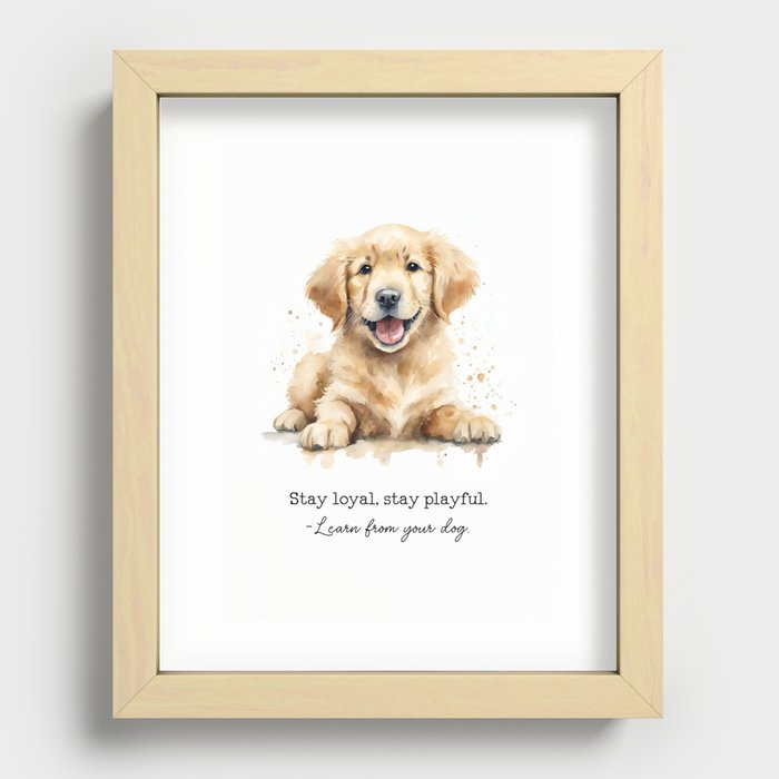 Golden Retriever 'Stay Loyal, Stay Playful' Watercolour Painting Recessed Framed Print