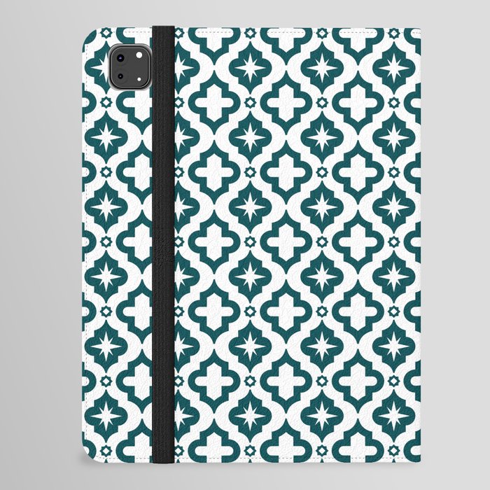 Teal Blue Ornamental Arabic Pattern iPad Folio Case