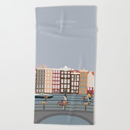 Amsterdam Travel Illustration Beach Towel